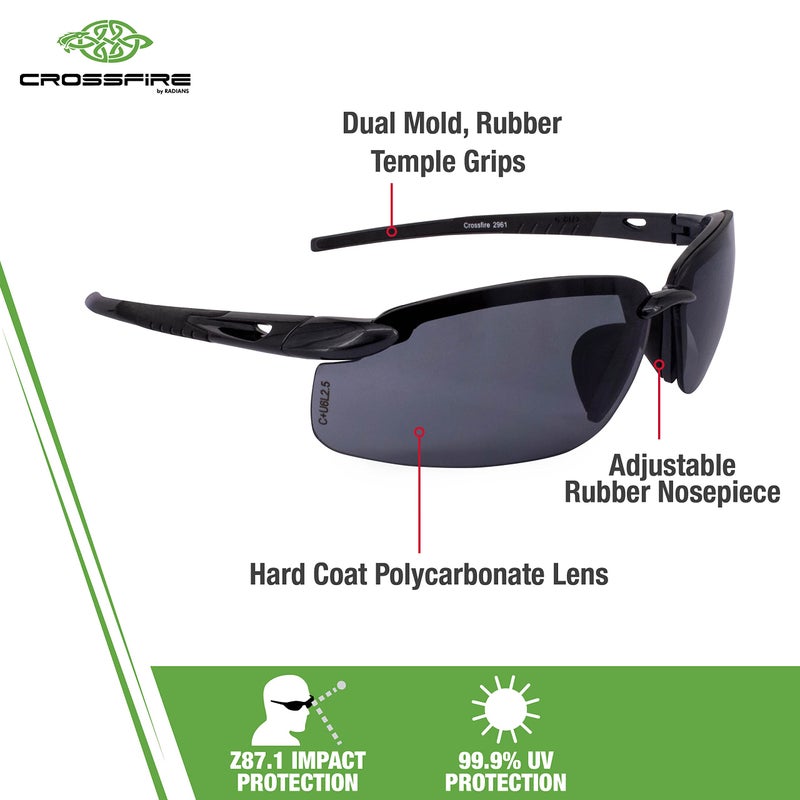 Crossfire 2961 Safety Glasses, Smoke Lens/Pearl Black Frame, One Size - Image 2